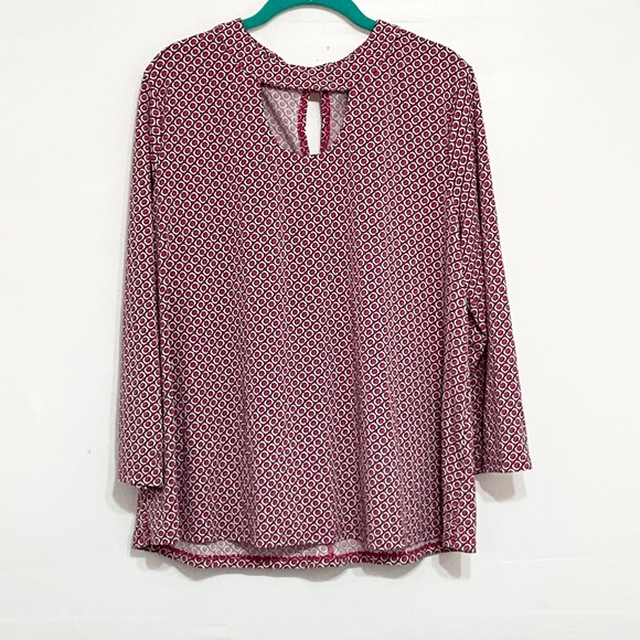 CATO Women Knit Blouse Pink Geo Print Long Sleeve Keyhole Design Size Large - Picture 1 of 7